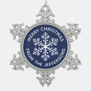Navy Snowflake Christmas Ornament