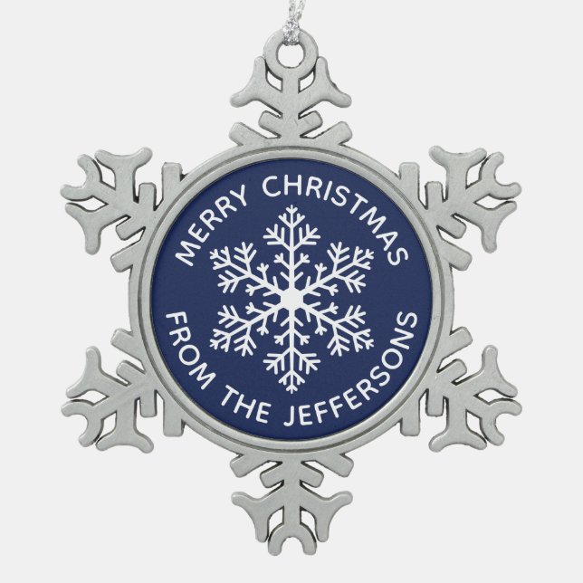Navy Snowflake Christmas Ornament (Front)