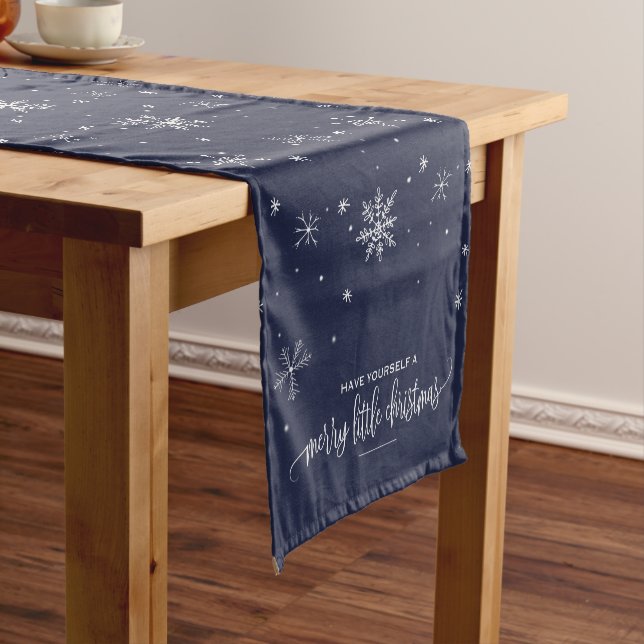 Navy Snowflake Christmas Short Table Runner (In Situ)
