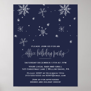 Navy Snowflake Company Christmas Party Invitation Poster