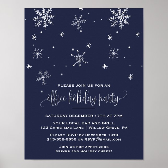 Navy Snowflake Company Christmas Party Invitation Poster (Front)