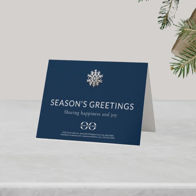 Navy Snowflake Landscape Folded Business Holiday Card (Creator Uploaded)
