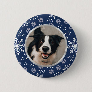 Navy Snowflake Paw Pattern Pet Photo 6 Cm Round Badge