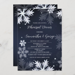 Navy Snowflakes Winter Rehearsal Dinner  Invitation