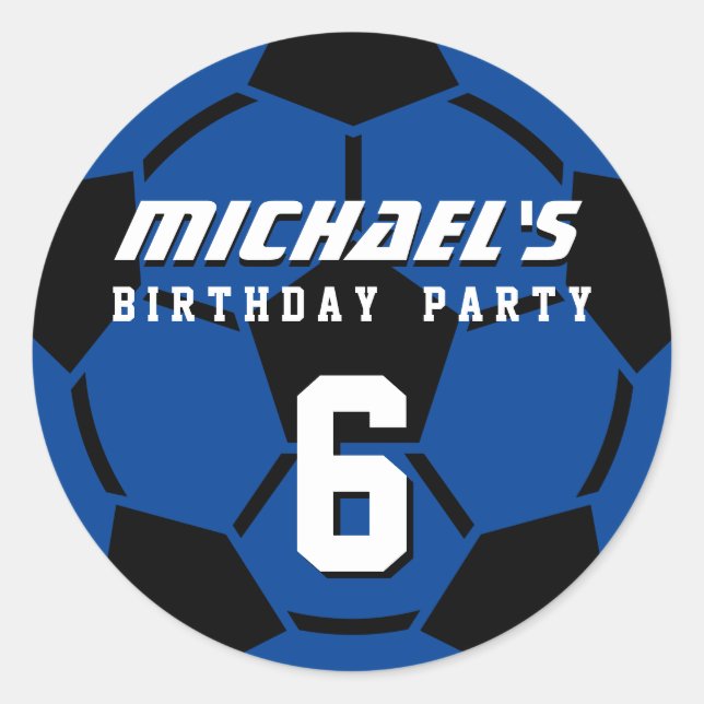 Navy Soccer Ball Sports Birthday Party Stickers (Front)