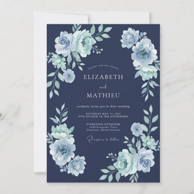 Navy Solstice Winter Wedding Invitation (Front)