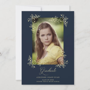 Navy Sophisticated Flourish Photo Graduate Invitation