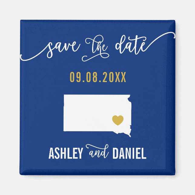 Navy South Dakota Wedding Save the Date Map Magnet (Front)