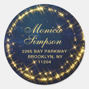 Navy Sparkle Snowflakes  Return Address Label