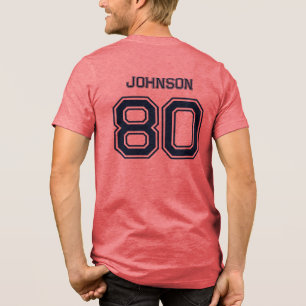 Navy Sports Team Custom Name, Number, Team Red Tri-Blend Shirt