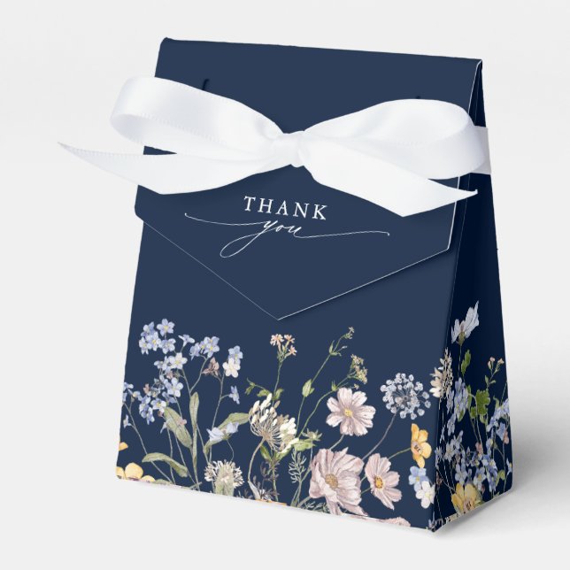 Navy Spring Wildflower Meadow  Bridal Shower Favour Box (Front Side)