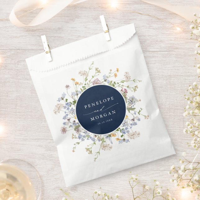 Navy Spring Wildflower Meadow Garden Wedding  Favour Bag (Clipped)