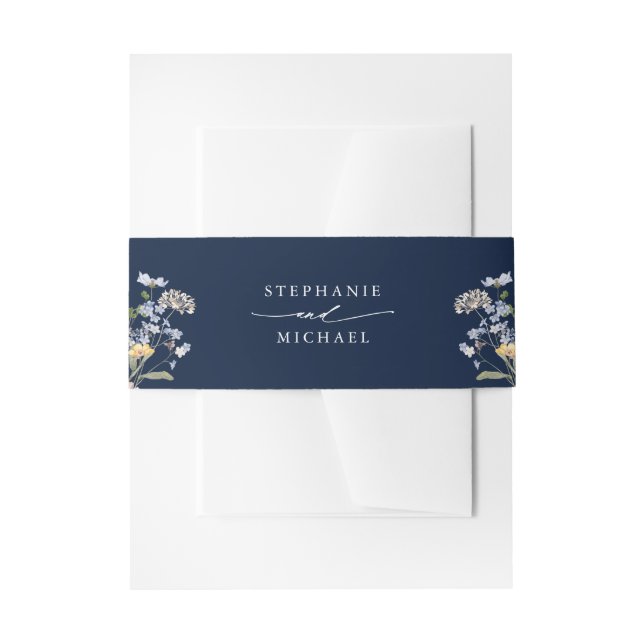 Navy Spring Wildflower Meadow Garden Wedding  Invitation Belly Band (Front Example)