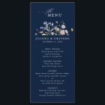 Navy Spring Wildflower Meadow Garden Wedding  Menu<br><div class="desc">Capture the beauty of nature on your special day with our exquisite wildflower watercolor wedding menu. Elegant, unique, and blooming with love. Use the text fields to personalise your design with your own wording and details. If you want to change the font style, colour or text placement, simply click the...</div>