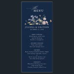Navy Spring Wildflower Meadow Garden Wedding  Menu<br><div class="desc">Capture the beauty of nature on your special day with our exquisite wildflower watercolor wedding menu. Elegant, unique, and blooming with love. Use the text fields to personalise your design with your own wording and details. If you want to change the font style, colour or text placement, simply click the...</div>