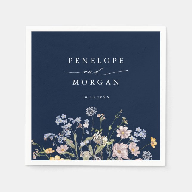 Navy Spring Wildflower Meadow Garden Wedding  Napkin (Front)