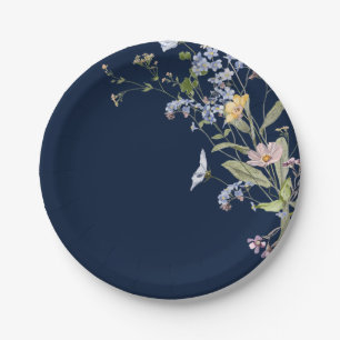 Navy Spring Wildflower Meadow Garden Wedding Paper Plate