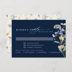 Navy Spring Wildflower Meadow Garden Wedding  RSVP Card