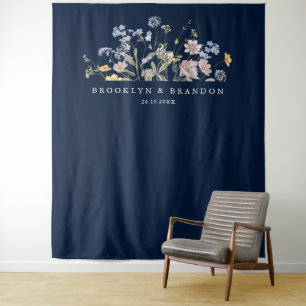 Navy Spring Wildflower Meadow Garden Wedding  Tapestry