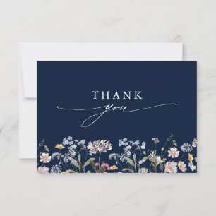 Navy Spring Wildflower Meadow Garden Wedding Thank You Card