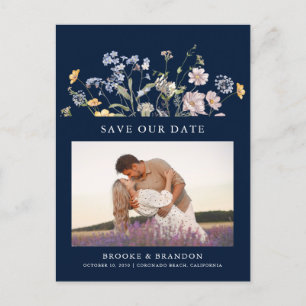 Navy Spring Wildflower Meadow  Save the Date Postcard