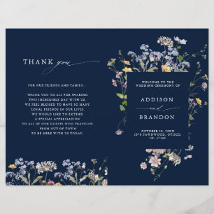 Navy Spring Wildflower Meadow  Wedding Program
