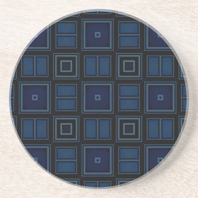 Navy Squares Sandstone Coaster by Julie Everhart (Front)