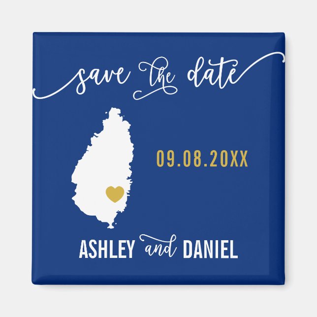 Navy St. Lucia Wedding Save the Date Map Magnet (Front)