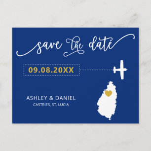 Navy St. Lucia Wedding Save the Date Map Postcard