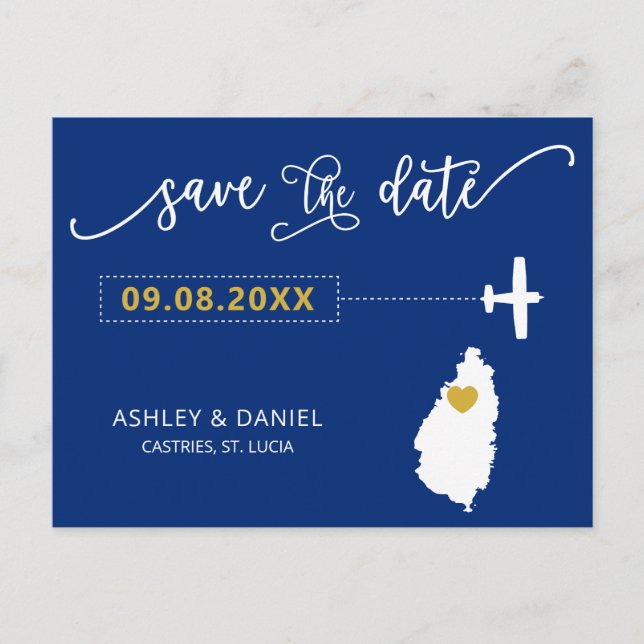 Navy St. Lucia Wedding Save the Date Map Postcard (Front)
