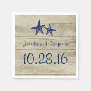 Navy Starfish Rustic Driftwood Beach Wedding Napkin