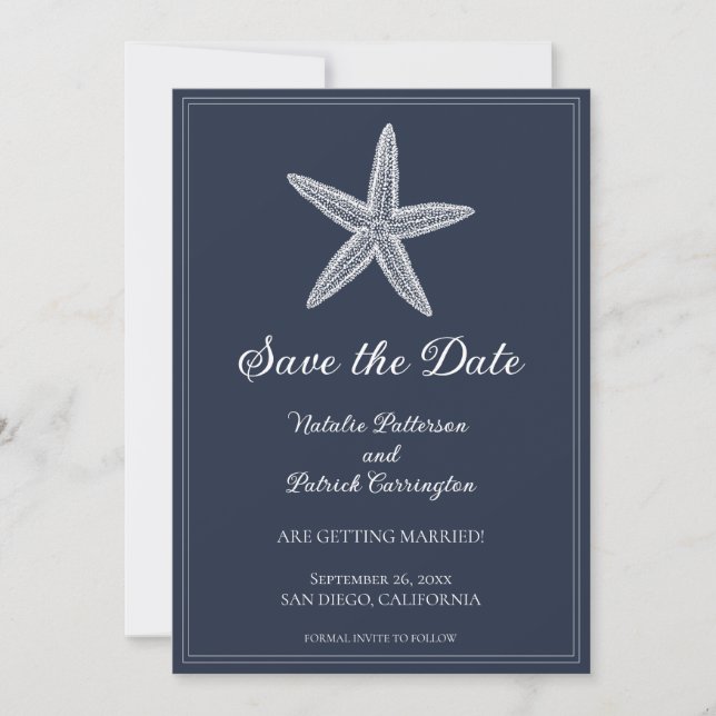 Navy Starfish Save the Date Invite (Front)
