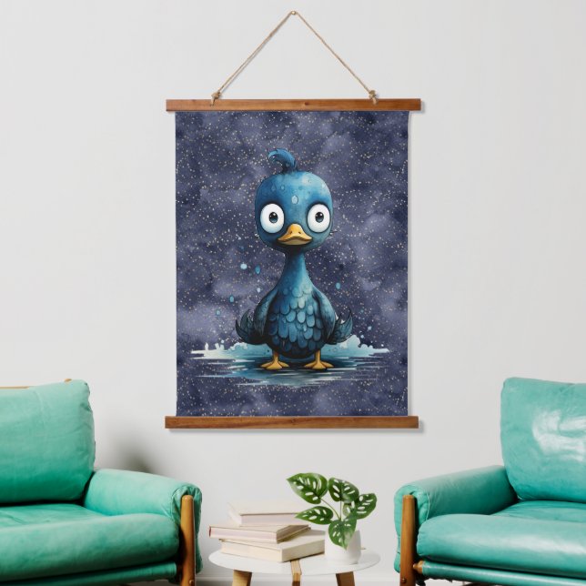 Navy Starry Night Cute Blue Abstract Duck Hanging Tapestry (Living Room)