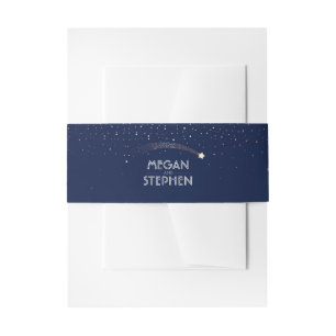 Navy Starry Night Gold Shooting Star Romantic Invitation Belly Band