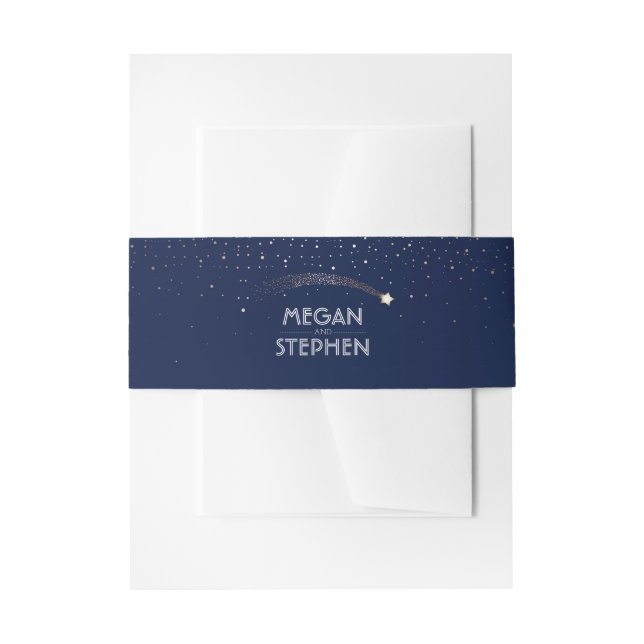 Navy Starry Night Gold Shooting Star Romantic Invitation Belly Band (Front Example)