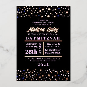 Navy Stars Bar Bat Mitzvah Invitation Gold Inlay