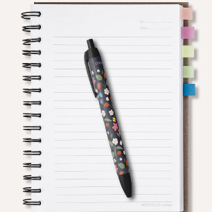 Navy Strawberry pattern Black Ink Pen