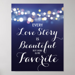 Navy String of lights Every Love story is..wedding Poster