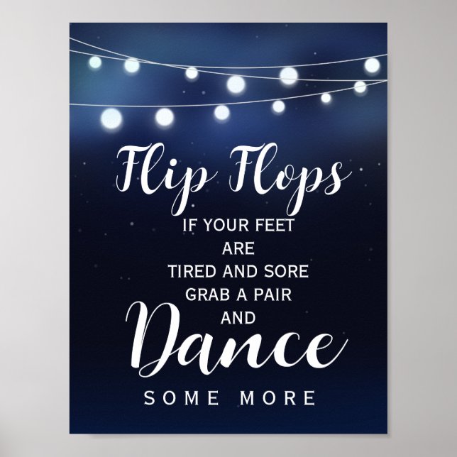 Navy String of lights  flip flops wedding sign (Front)