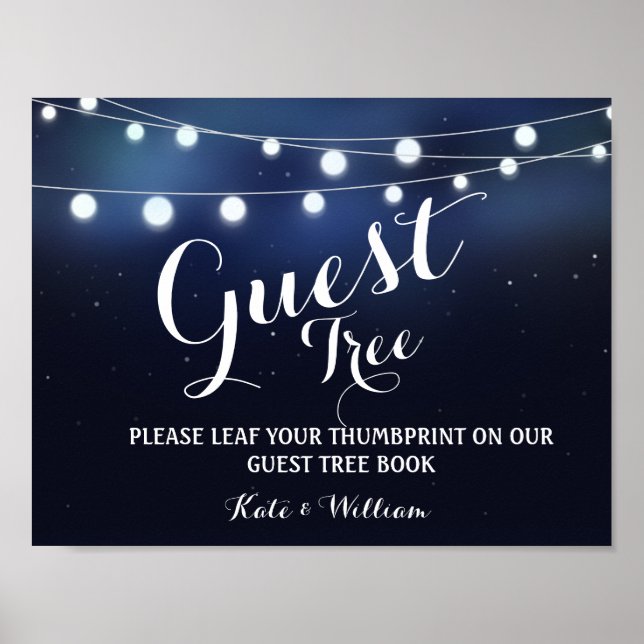 Navy String of lights guestbook Tree SIGN (Front)