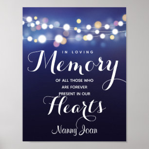 Navy String of lights In loving memory sign