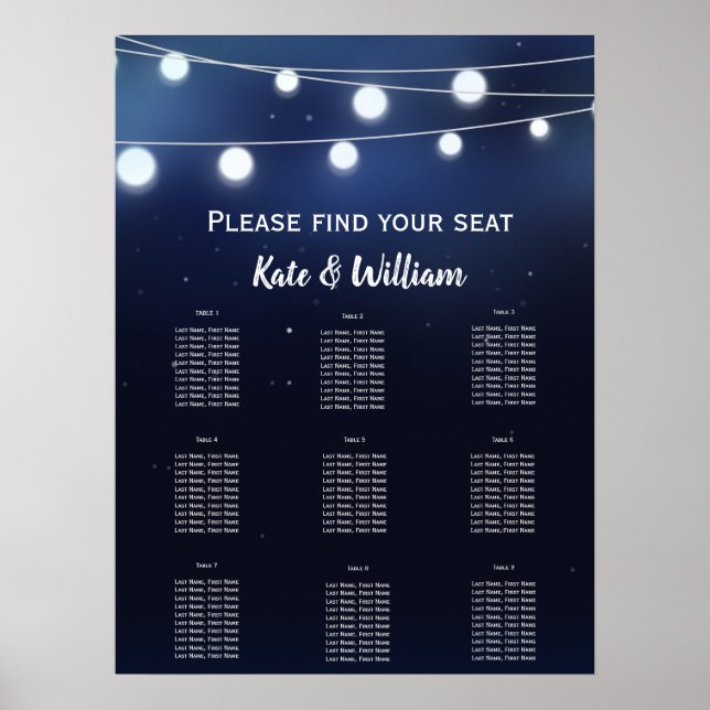 Navy string of lights Seating plan Poster (Front)