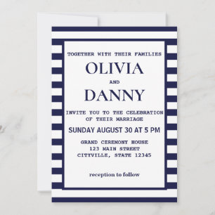 Navy Stripe Beach Wedding Invitation