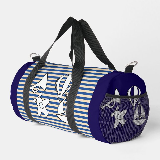 Navy Stripe Kids  Duffle Bag (Right Corner)