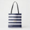 Navy Stripe Nautical Anchor Personalised Tote Bag