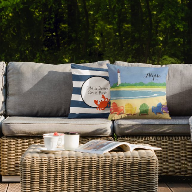 Navy Stripe Nautical Crab Personalised Pillow (Creator Uploaded)