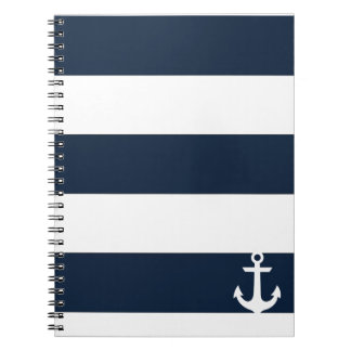 Navy Stripe Notebook - Anchor - White