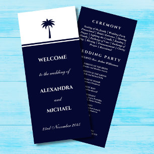 Navy Stripe Palm Tree Minimalist Coastal Wedding Program