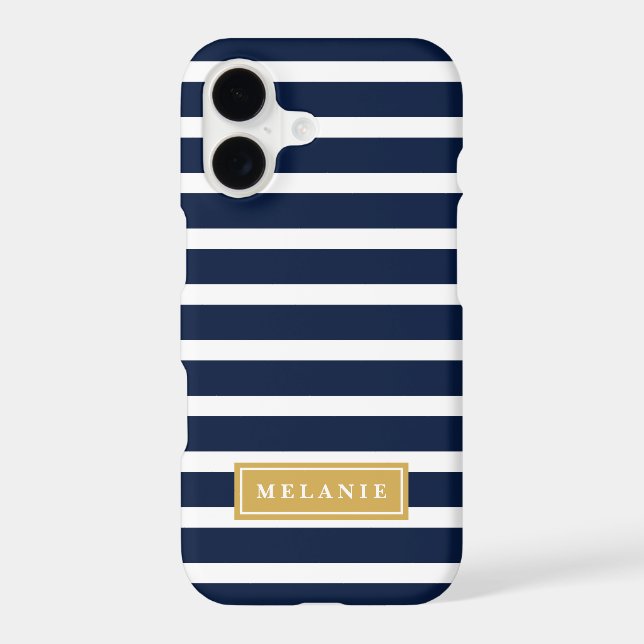 Navy Stripe Pattern Gold Name Template (Back)