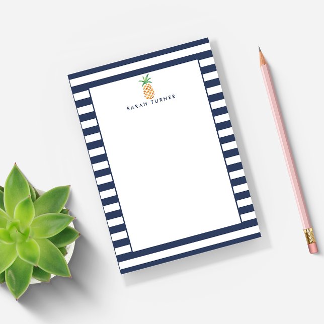 Navy Stripe Pineapple Personalised Post-it Notes (Creator Uploaded)